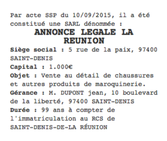 annonce legale reunion
